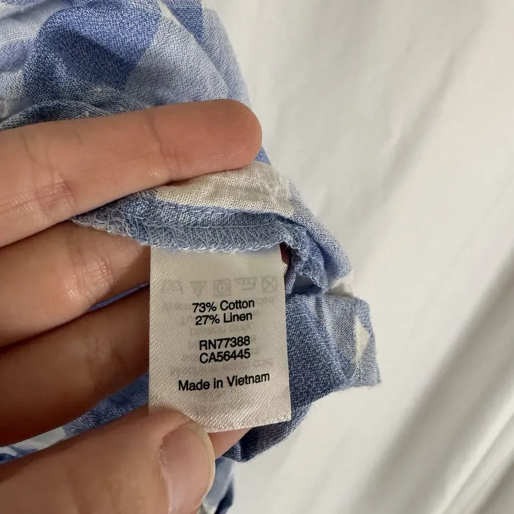 J. Crew Tank Top Women's 10 Blue White Plaid Linen Cotton Blued Tie Bottom